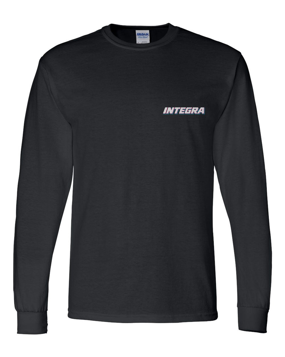 black long sleeve front view with car name on pocket
