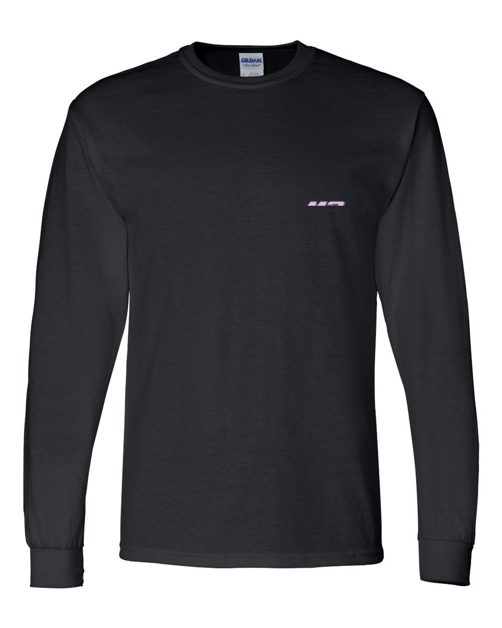 black long sleeve front view with car name on pocket