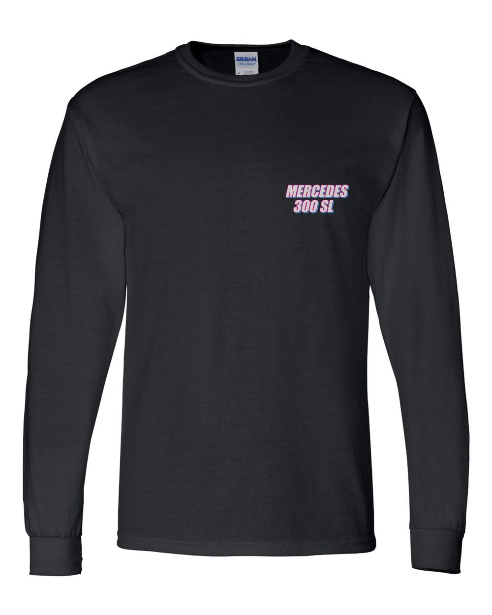 black long sleeve front view with car name on pocket
