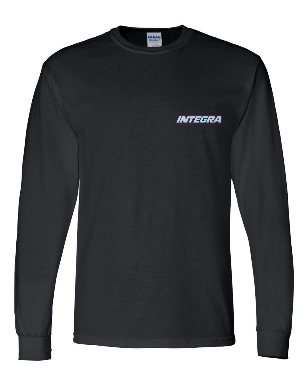 black long sleeve front view with car name on pocket