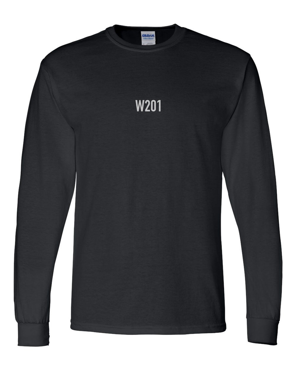 black long sleeve front view with small code mark