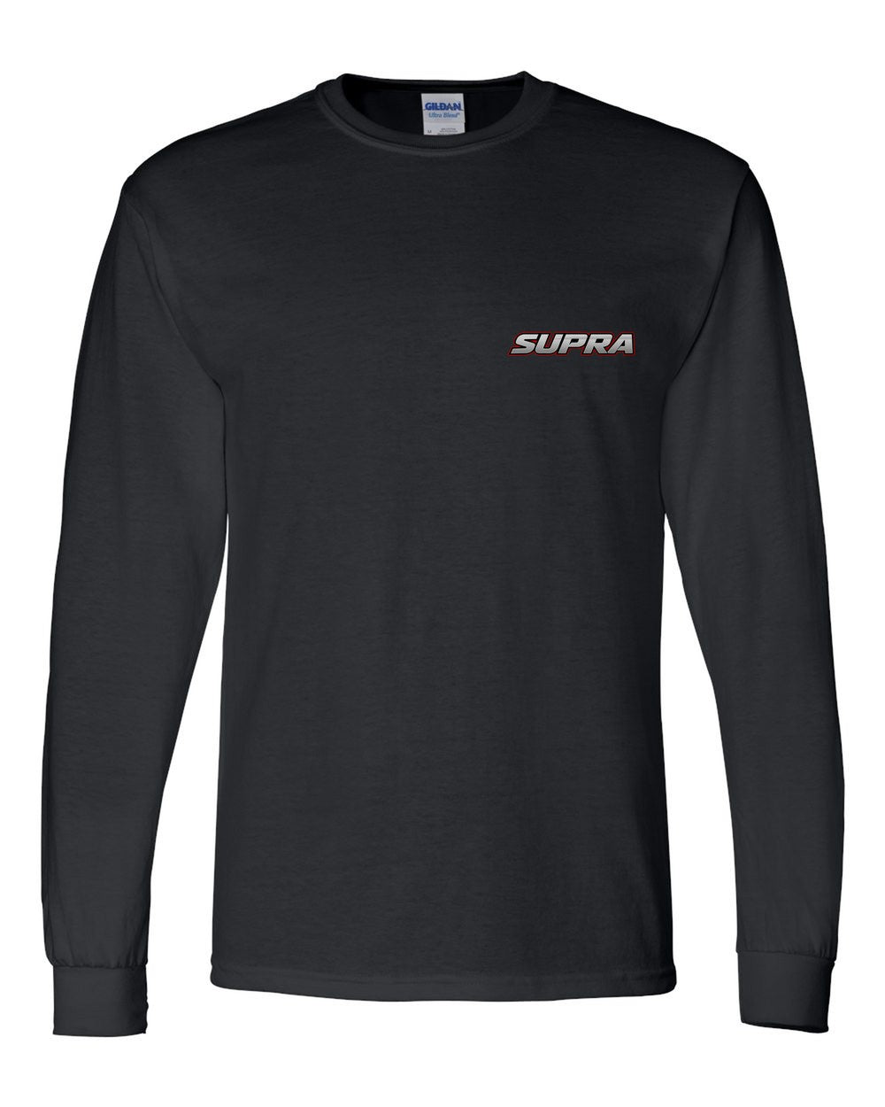 black long sleeve front view with car name on pocket
