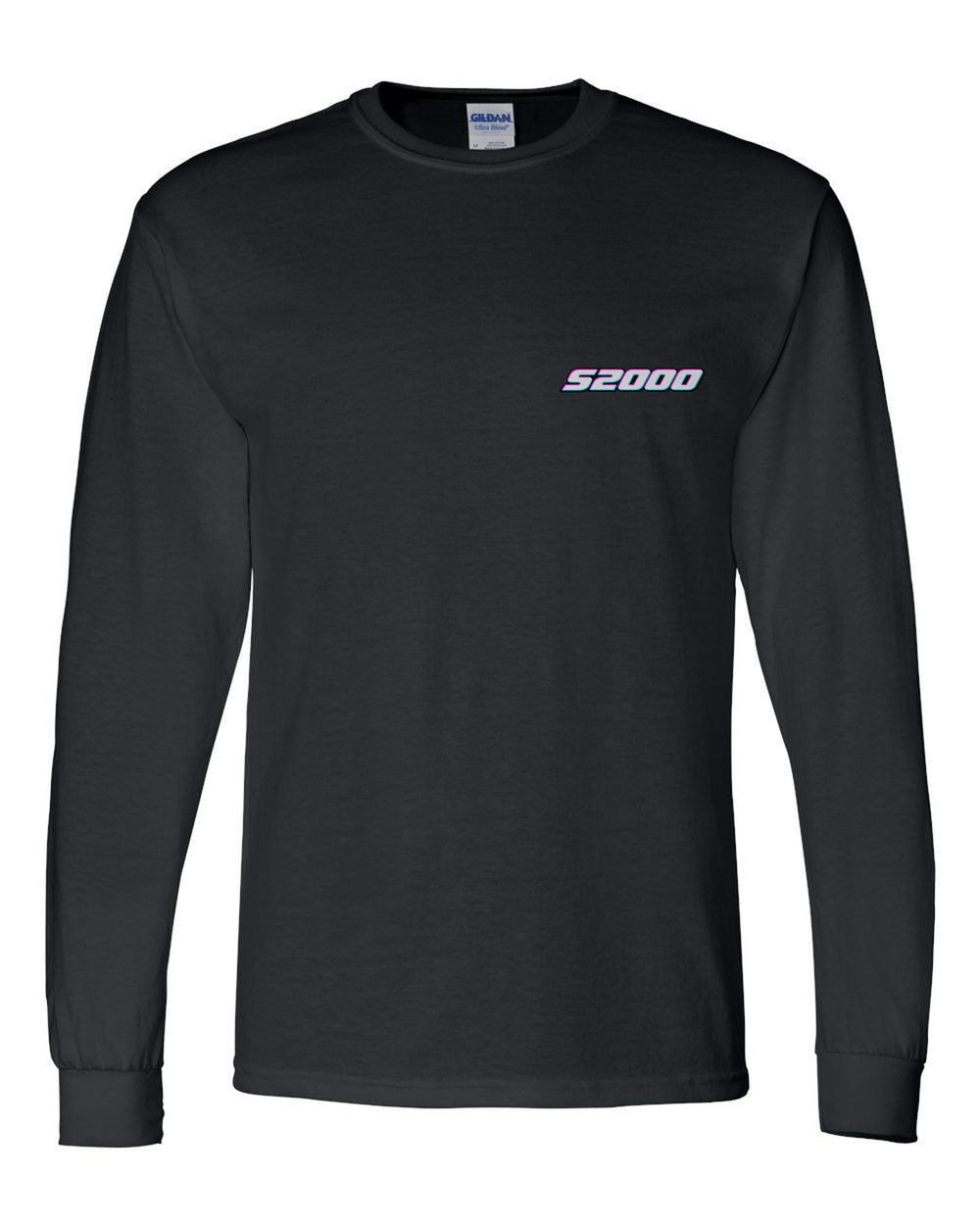 black long sleeve front view with car name on pocket
