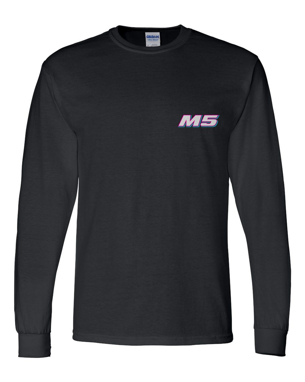 black long sleeve front view with car name on pocket