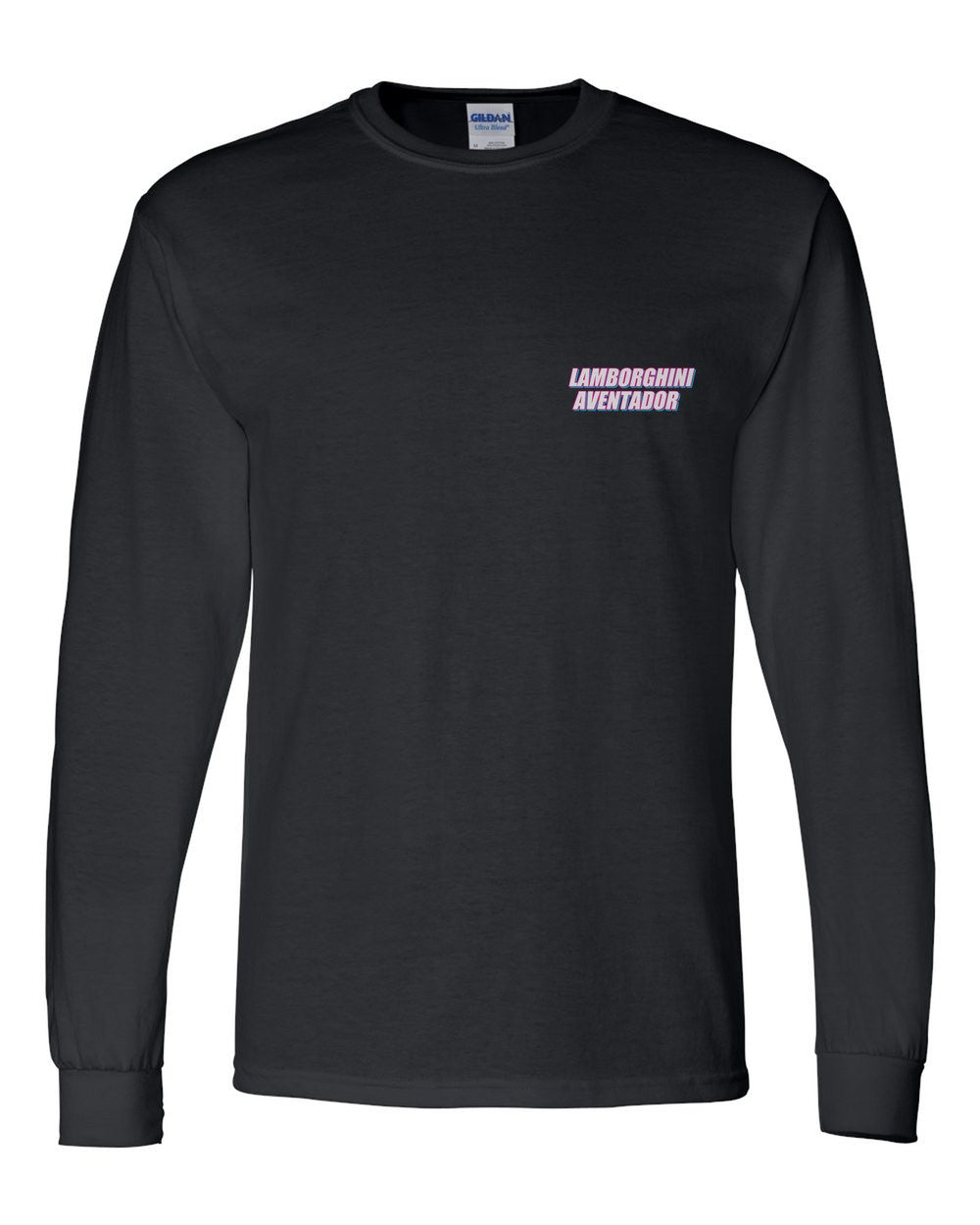 black long sleeve front view with car name on pocket
