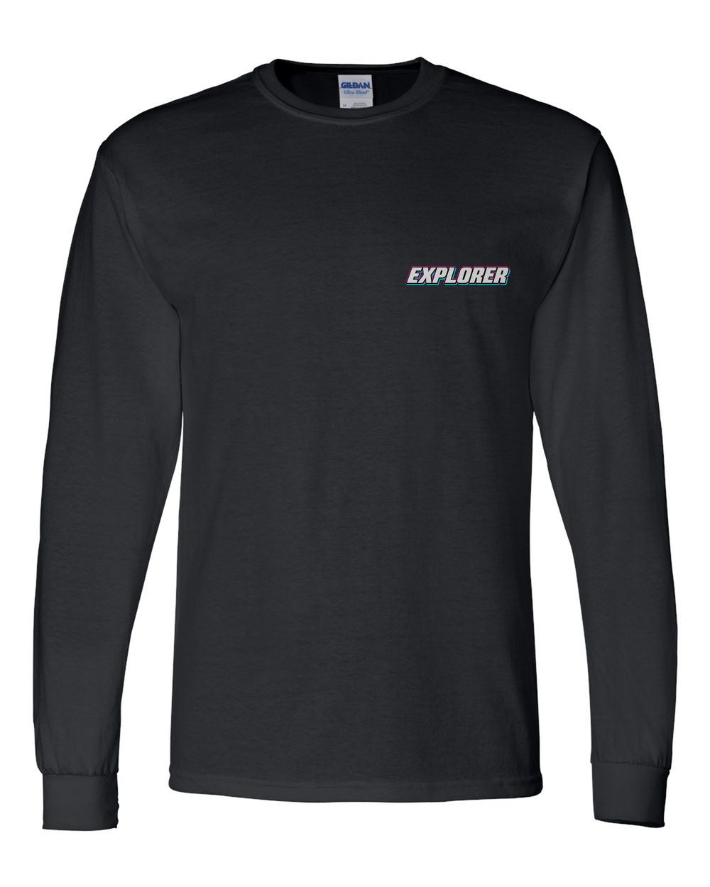 black long sleeve front view with car name on pocket