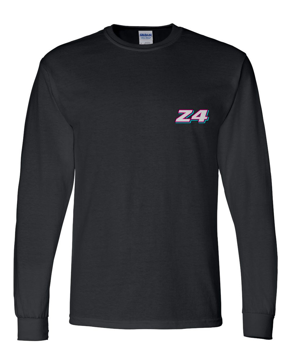 black long sleeve front view with car name on pocket