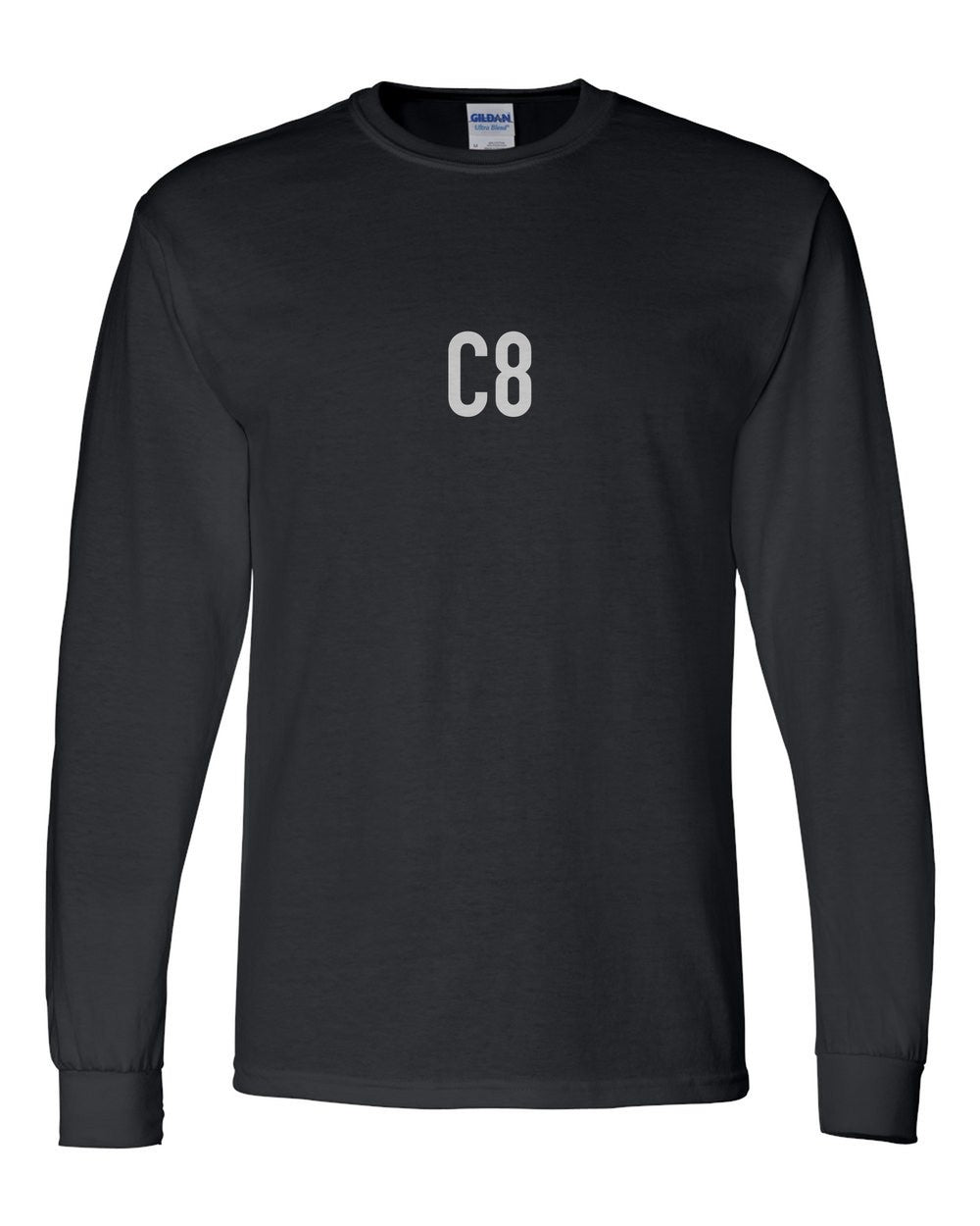 black long sleeve front view with small code mark