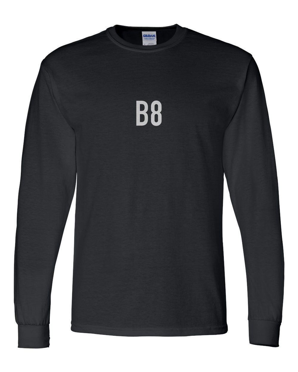 black long sleeve front view with small code mark
