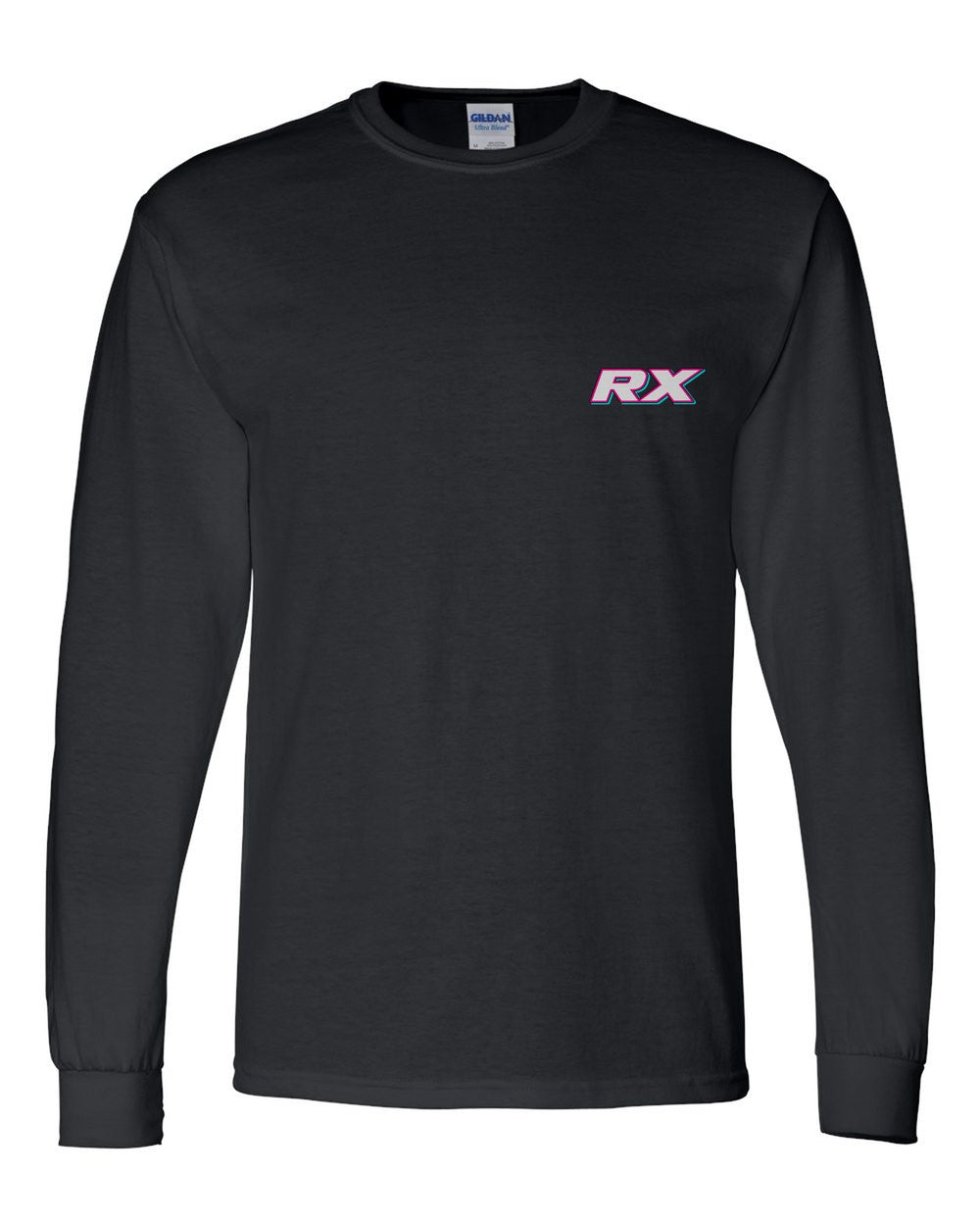 black long sleeve front view with car name on pocket