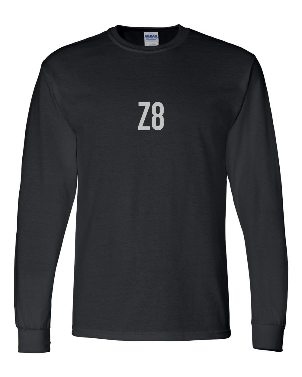 black long sleeve front view with small code mark