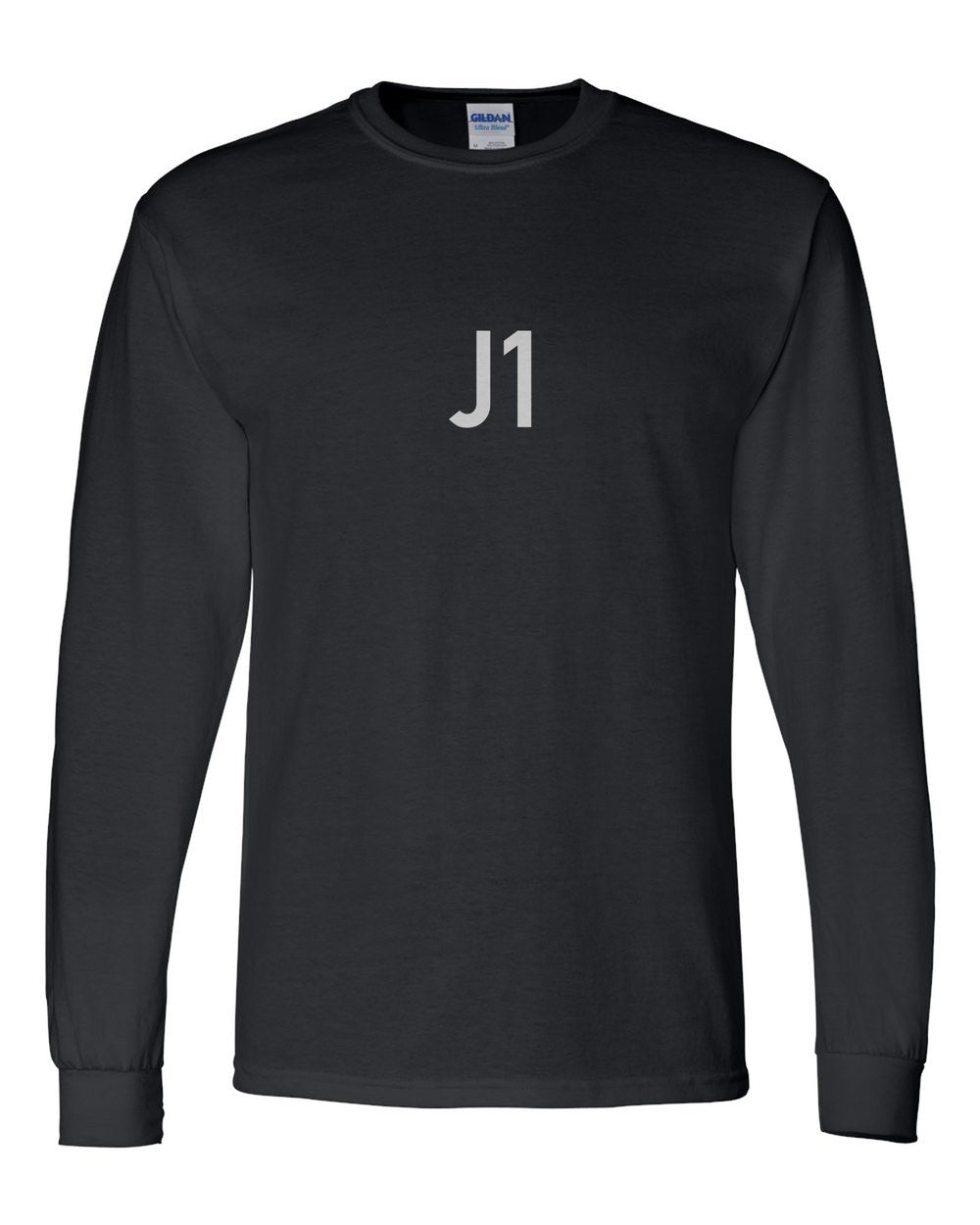 black long sleeve front view with small code mark
