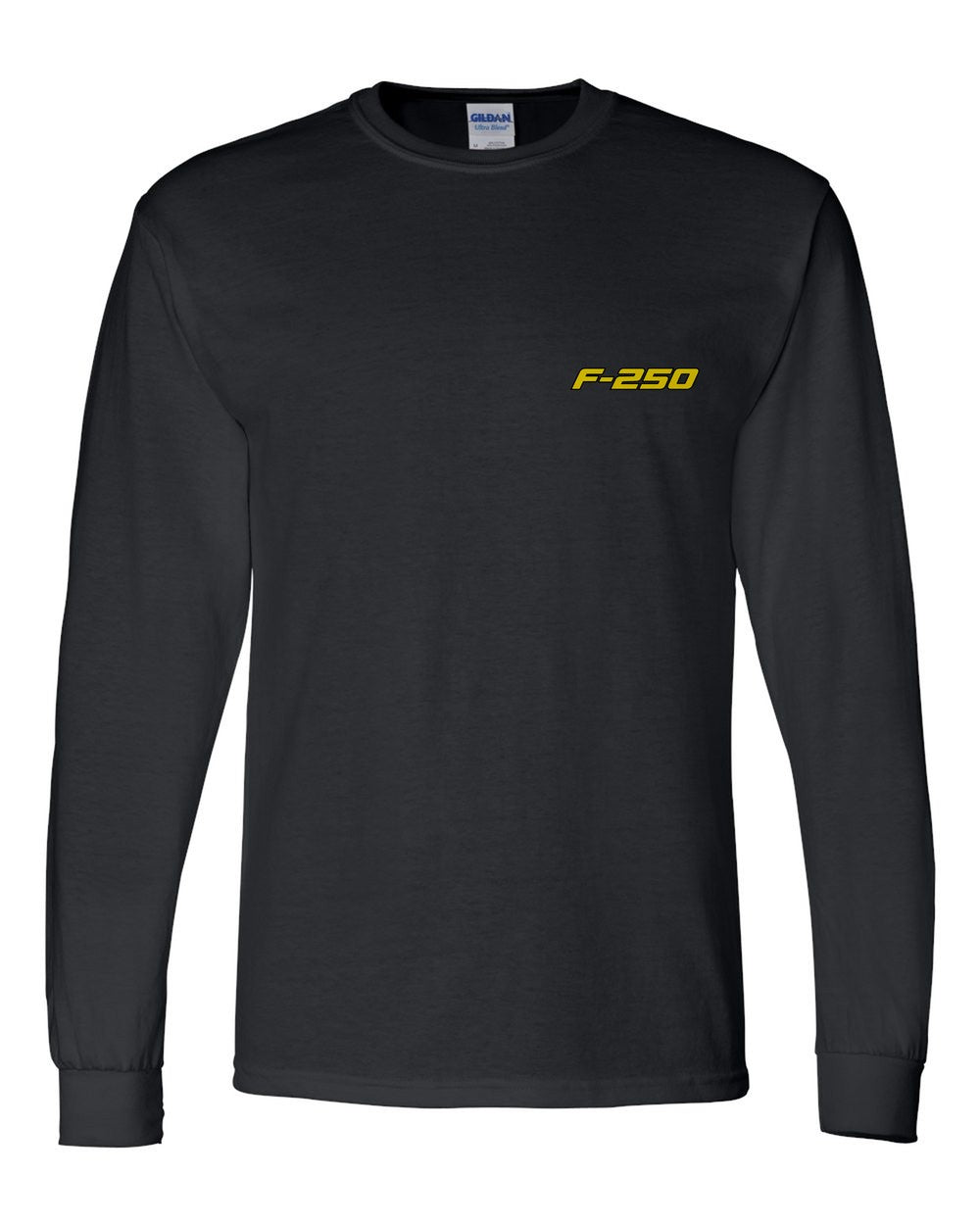 black long sleeve front view with car name on pocket