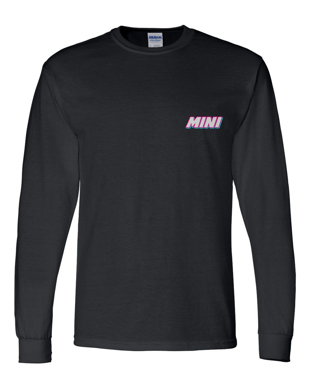 black long sleeve front view with car name on pocket