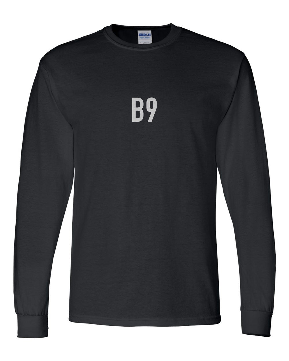 black long sleeve front view with small code mark