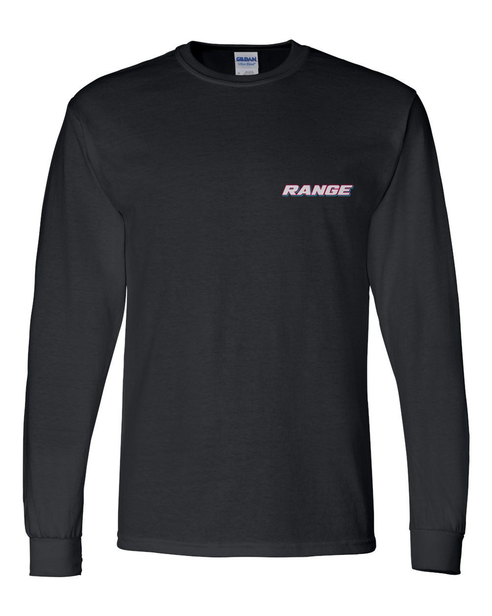 black long sleeve front view with car name on pocket