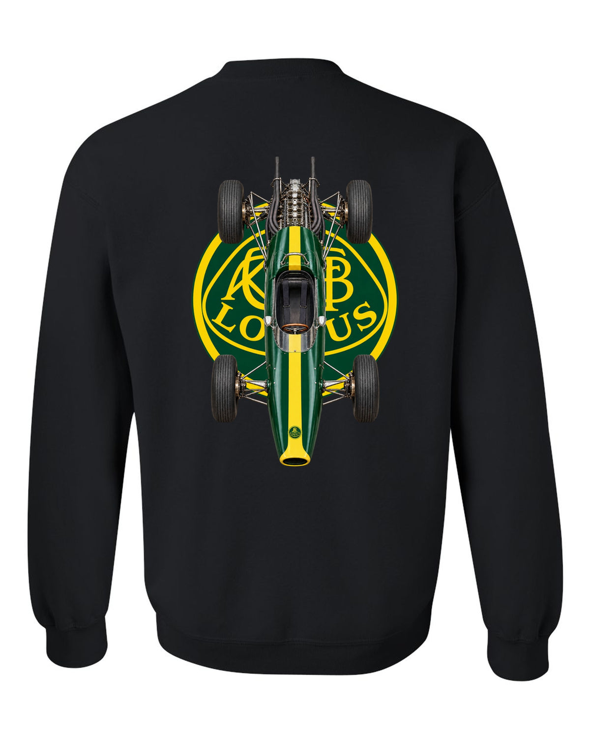 Lotus 25 1963 Formula 1 overhead poster artwork black crewneck back view with the design