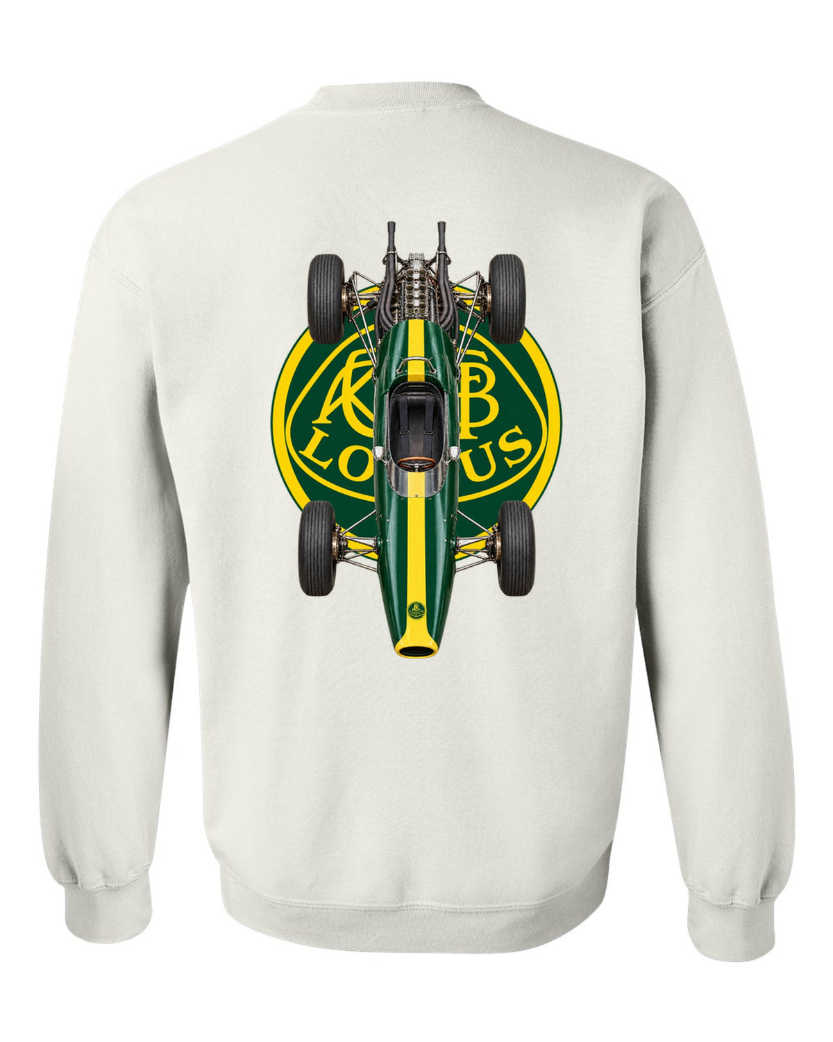 Lotus 25 1963 Formula 1 overhead poster artwork white crewneck back view with the design
