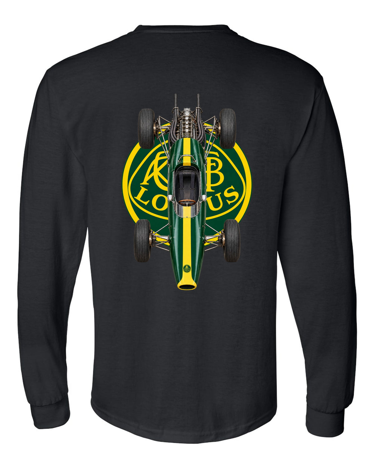 Lotus 25 1963 Formula 1 overhead poster artwork black long sleeve back view with the design