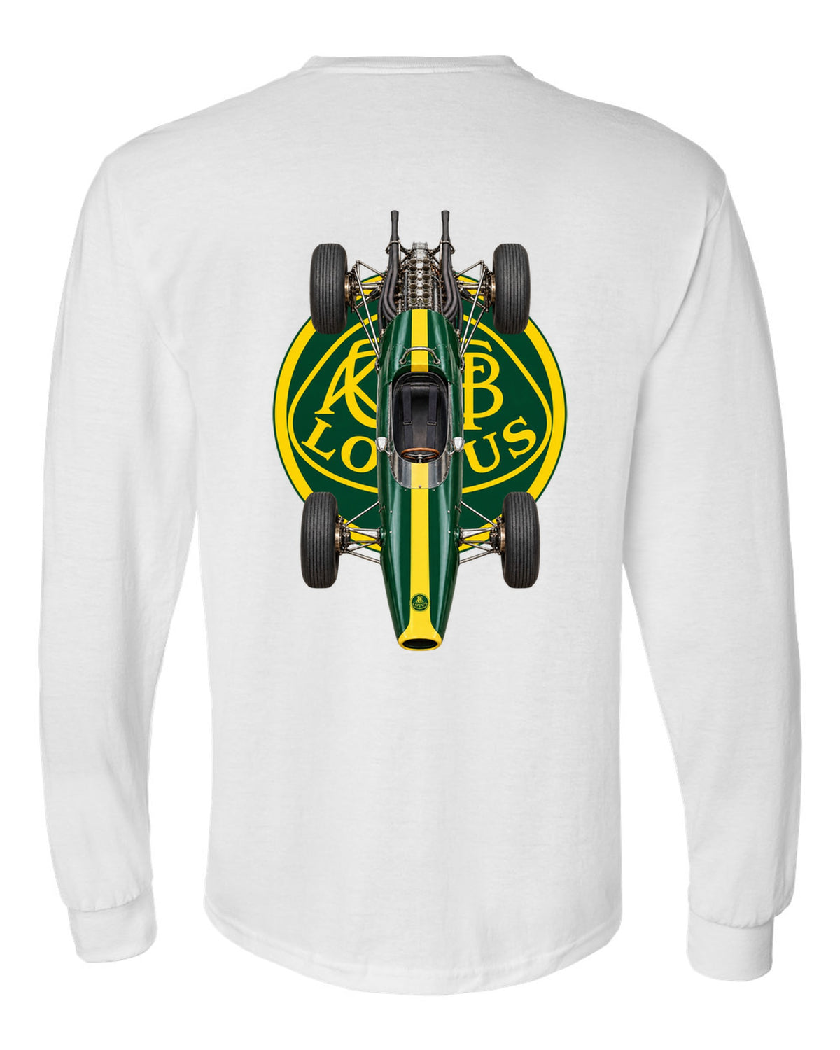 Lotus 25 1963 Formula 1 overhead poster artwork white long sleeve back view with the design