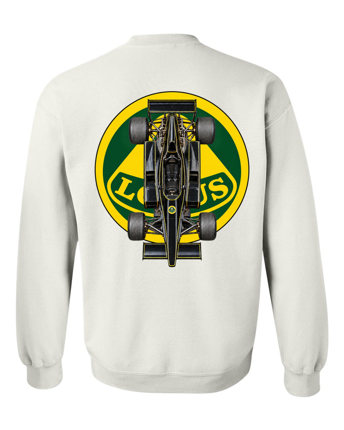 Lotus 78 1977 Formula 1 overhead poster artwork white crewneck back view with the design
