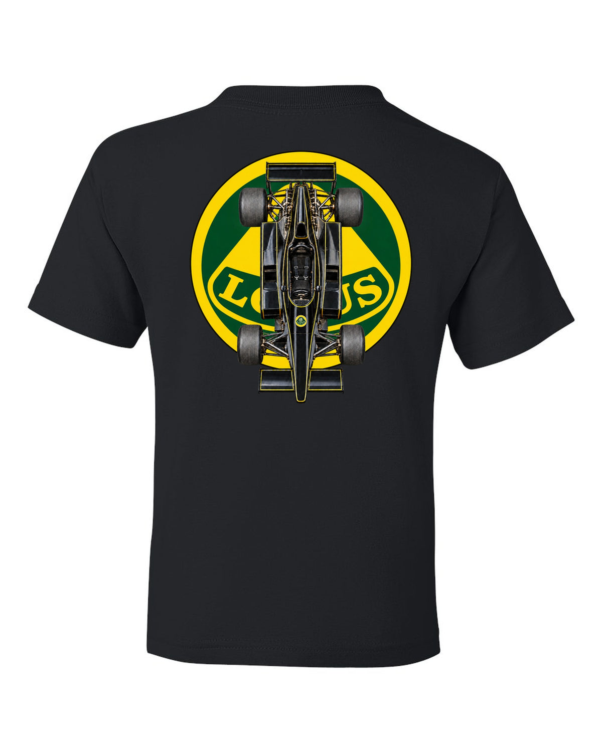 Lotus 78 1977 Formula 1 overhead poster artwork black kids tee back view with the design