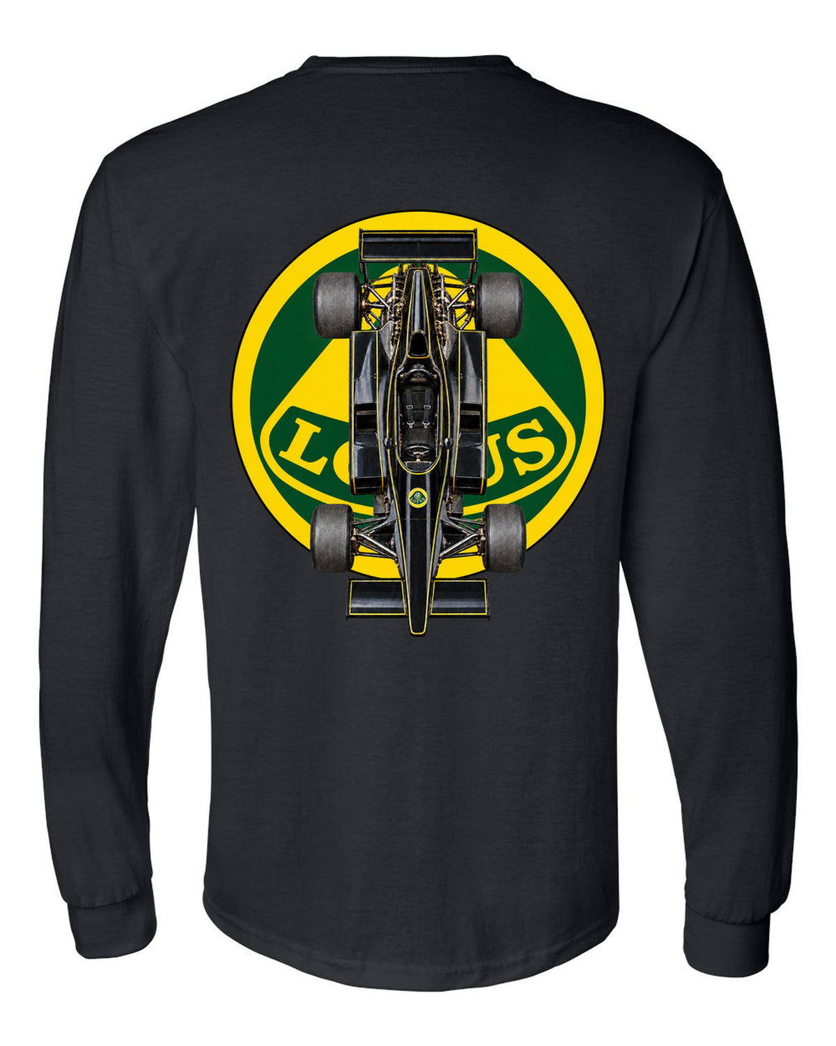 Lotus 78 1977 Formula 1 overhead poster artwork black long sleeve back view with the design