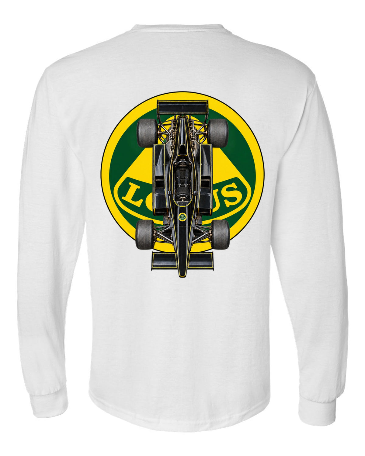 Lotus 78 1977 Formula 1 overhead poster artwork white long sleeve back view with the design