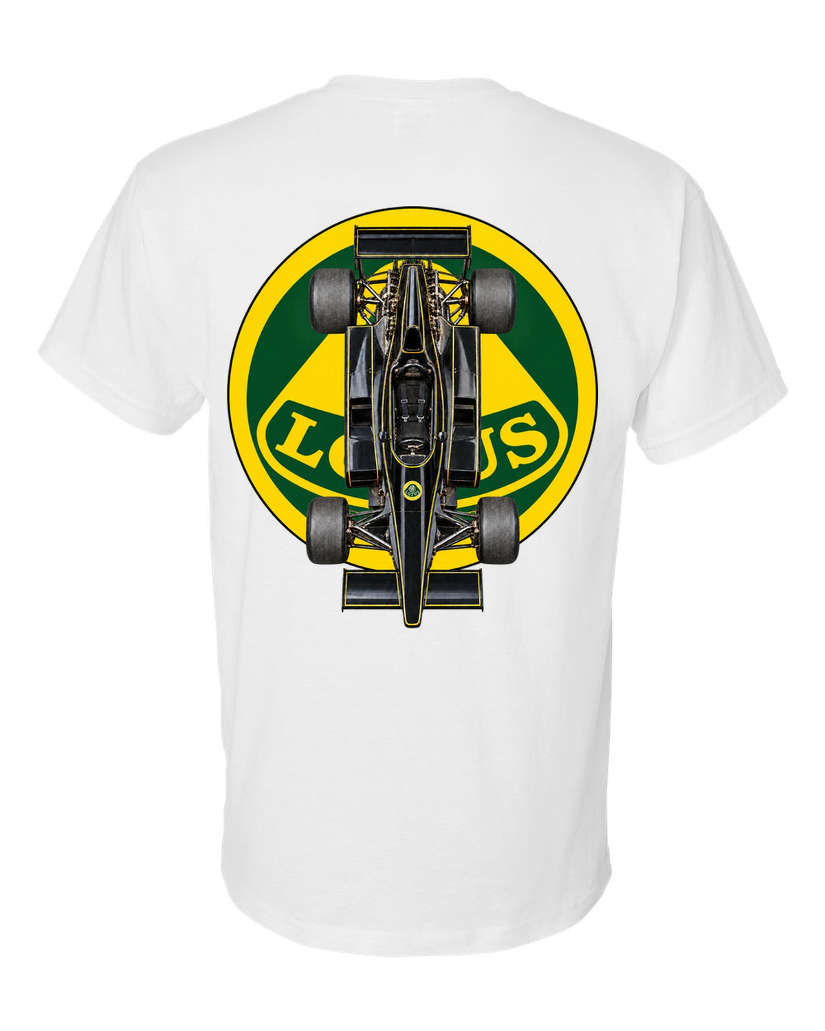 Lotus 78 1977 Formula 1 overhead poster artwork white t-shirt back view with the design