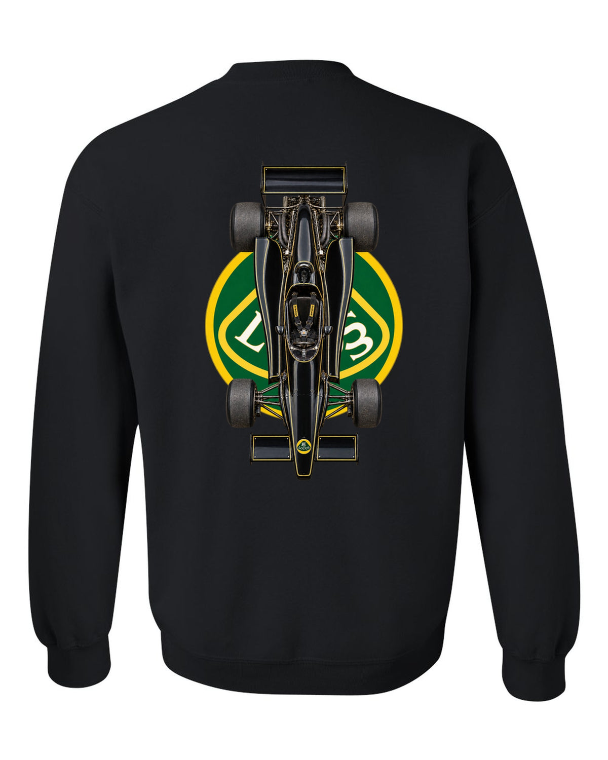 Lotus 79 1978 Formula 1 overhead poster artwork black crewneck back view with the design