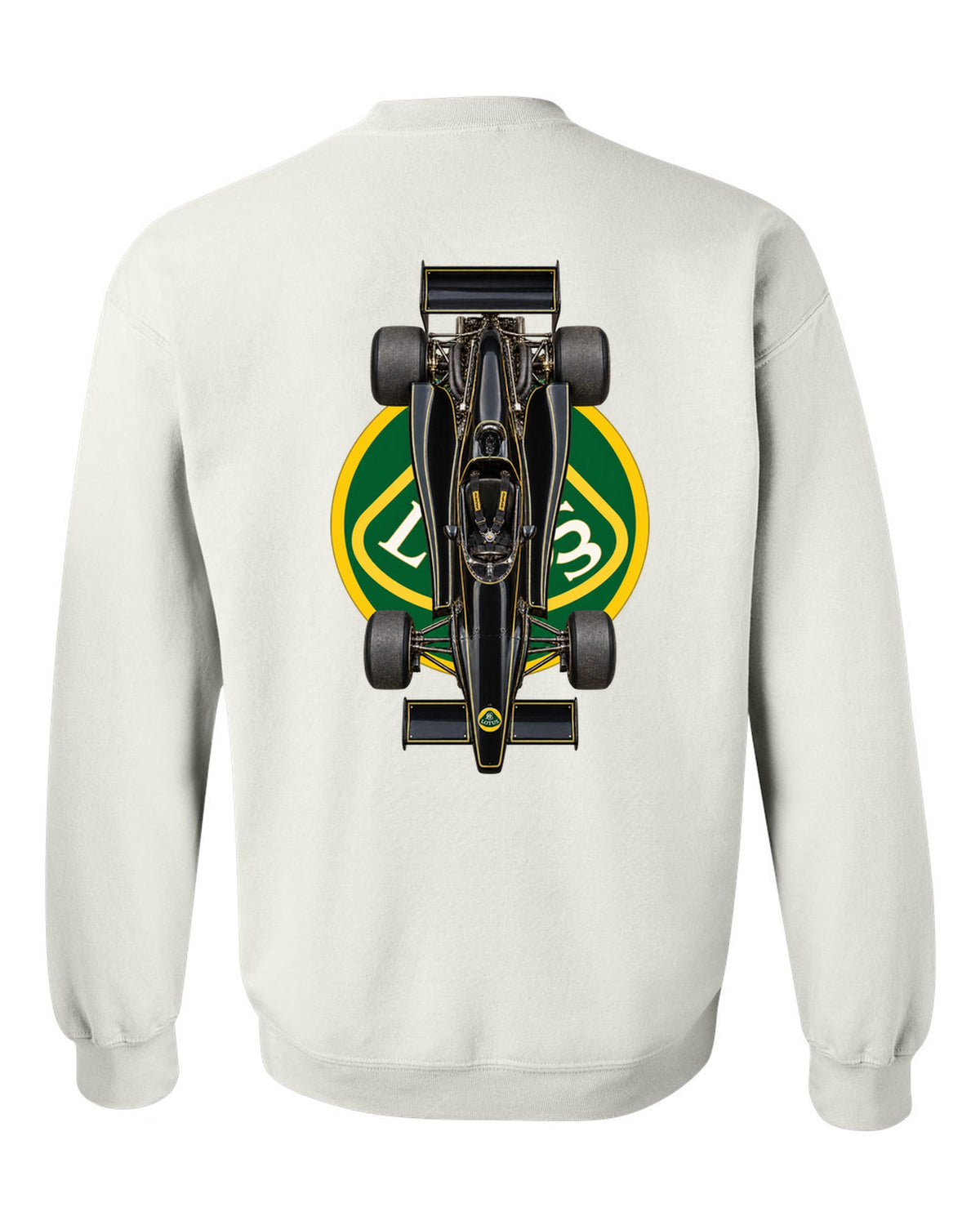 Lotus 79 1978 Formula 1 overhead poster artwork white crewneck back view with the design