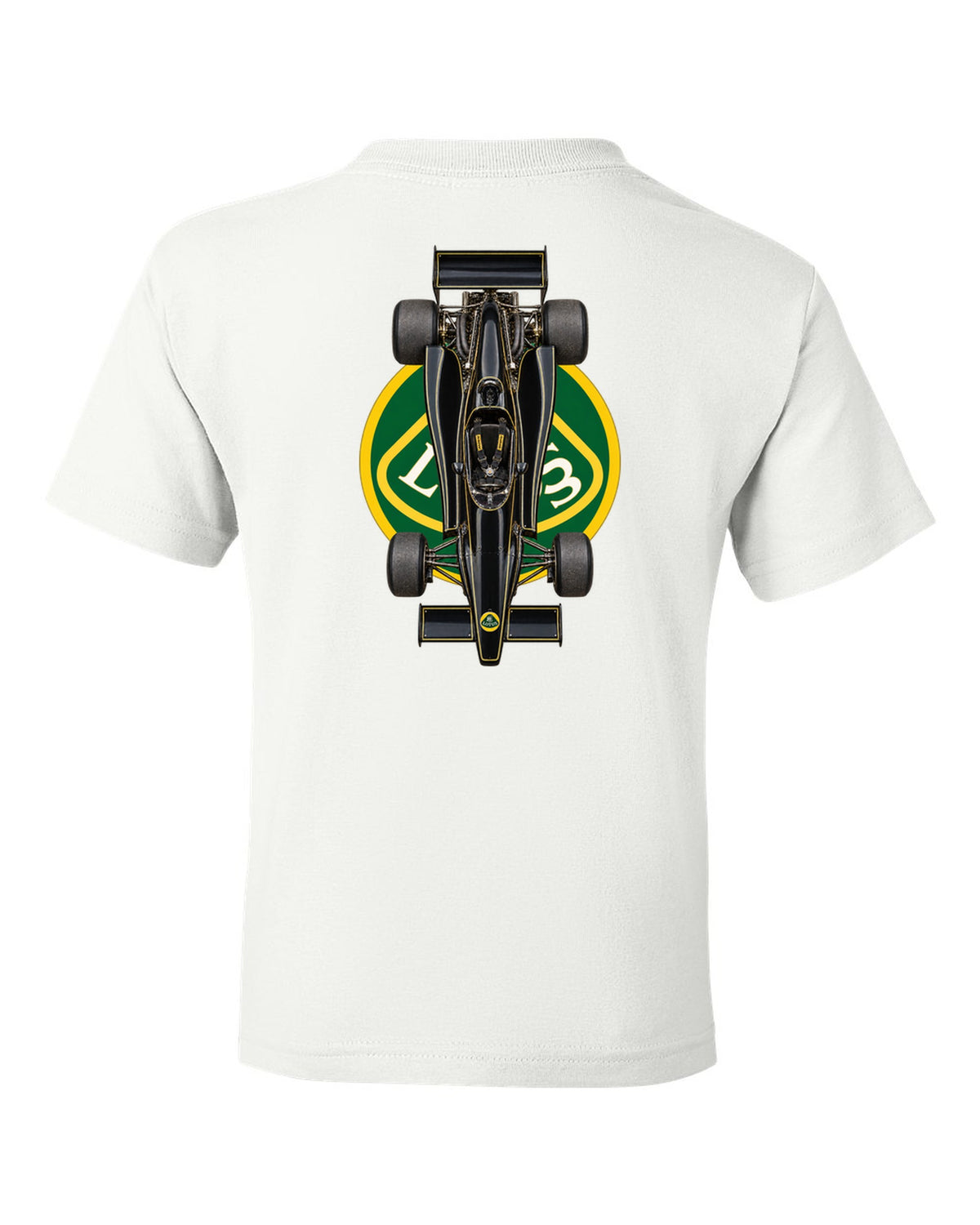 Lotus 79 1978 Formula 1 overhead poster artwork white kids tee back view with the design