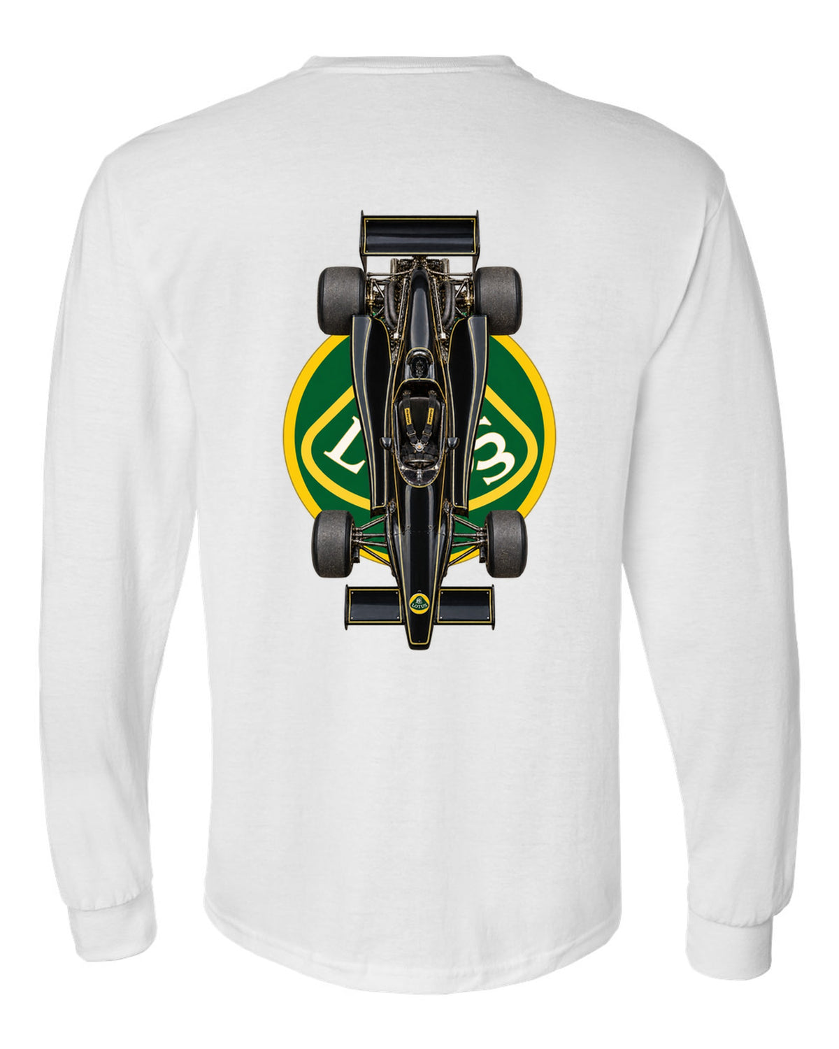 Lotus 79 1978 Formula 1 overhead poster artwork white long sleeve back view with the design