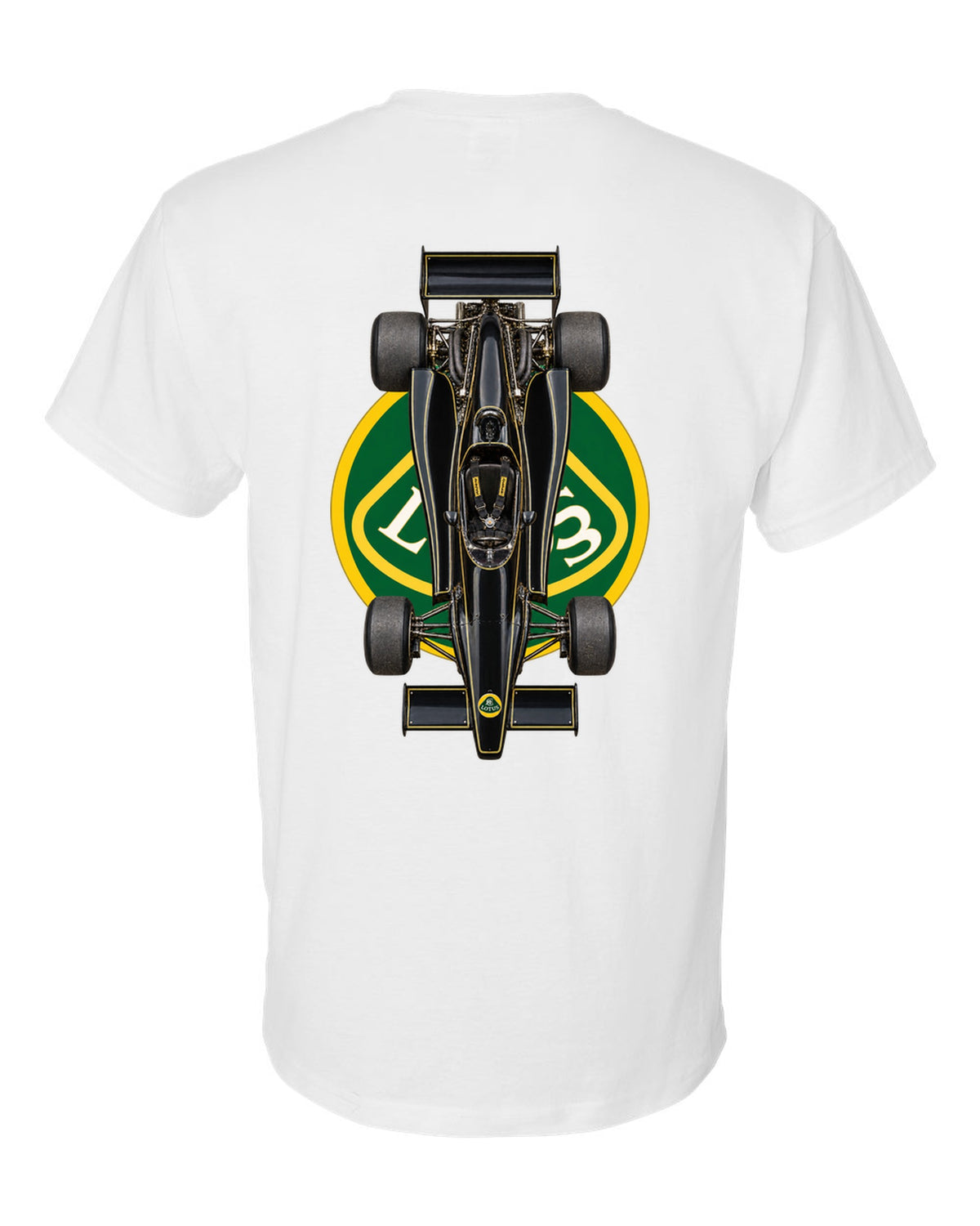 Lotus 79 1978 Formula 1 overhead poster artwork white t-shirt back view with the design