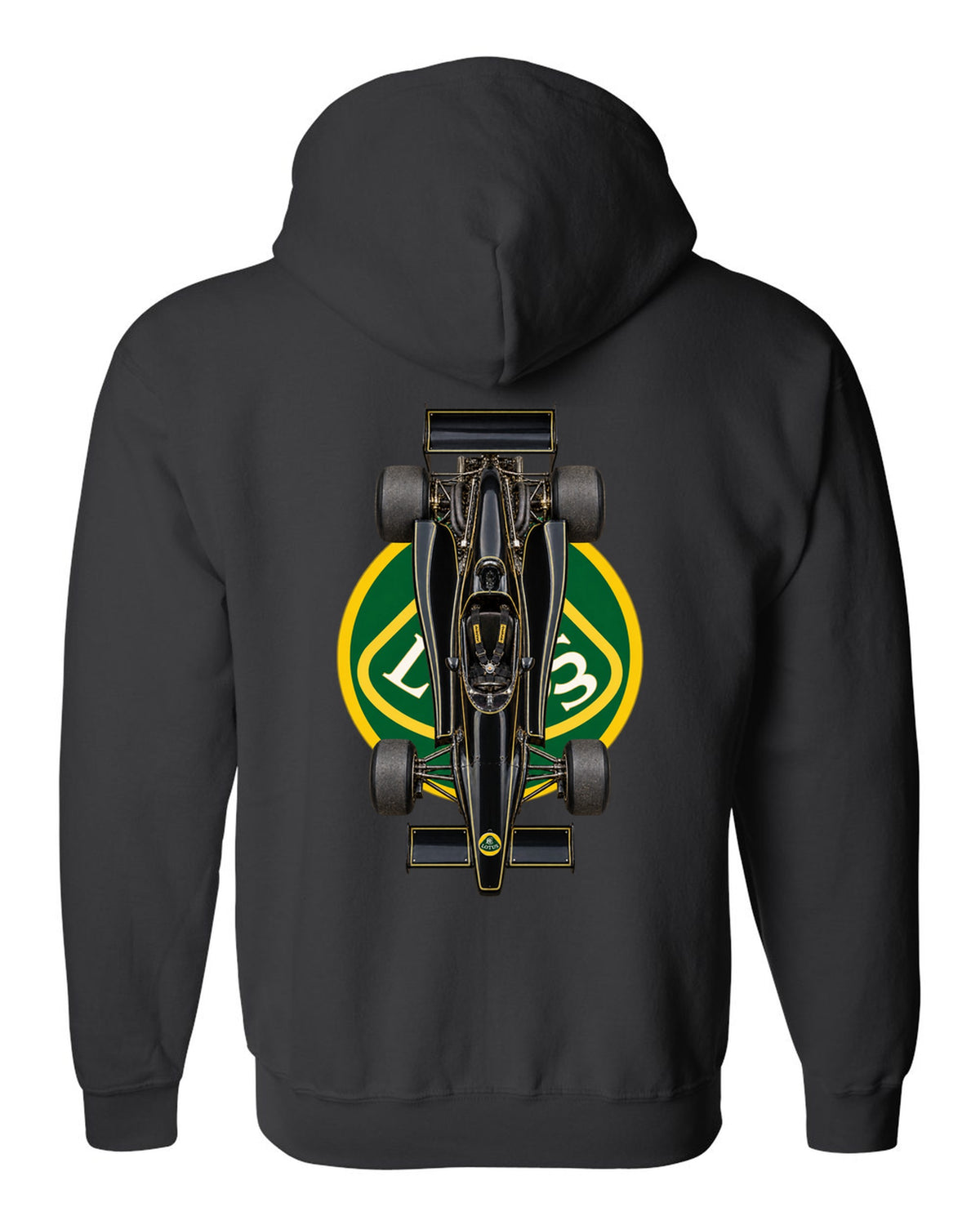 Lotus 79 1978 Formula 1 overhead poster artwork black zip hoodie back view with the design