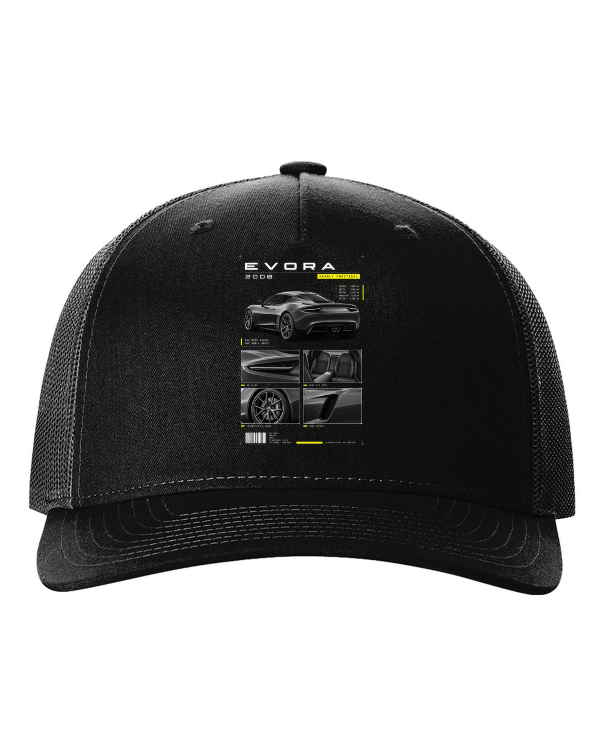 Lotus Evora 2008 dossier panels print black hat front view with the design