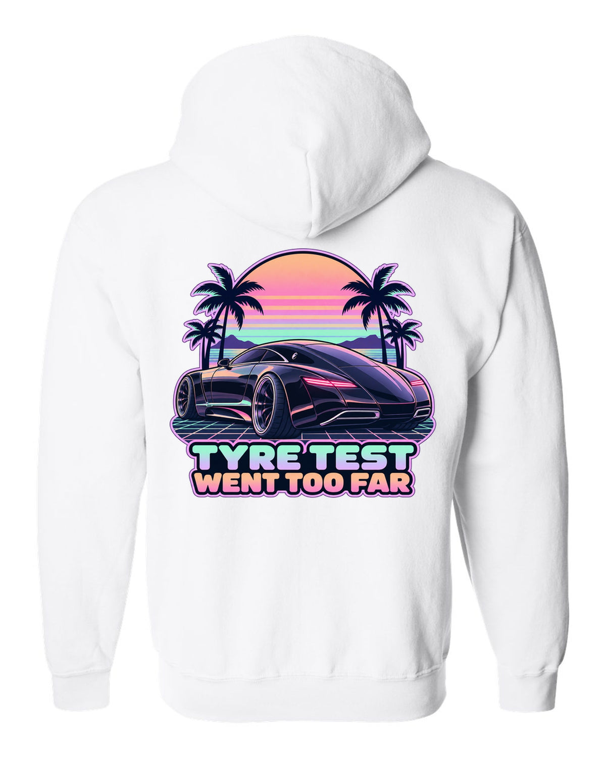 Isometric exploded V12 engine diagram for the Maybach 57 S W240 on a shirt back white zip hoodie back view with the design