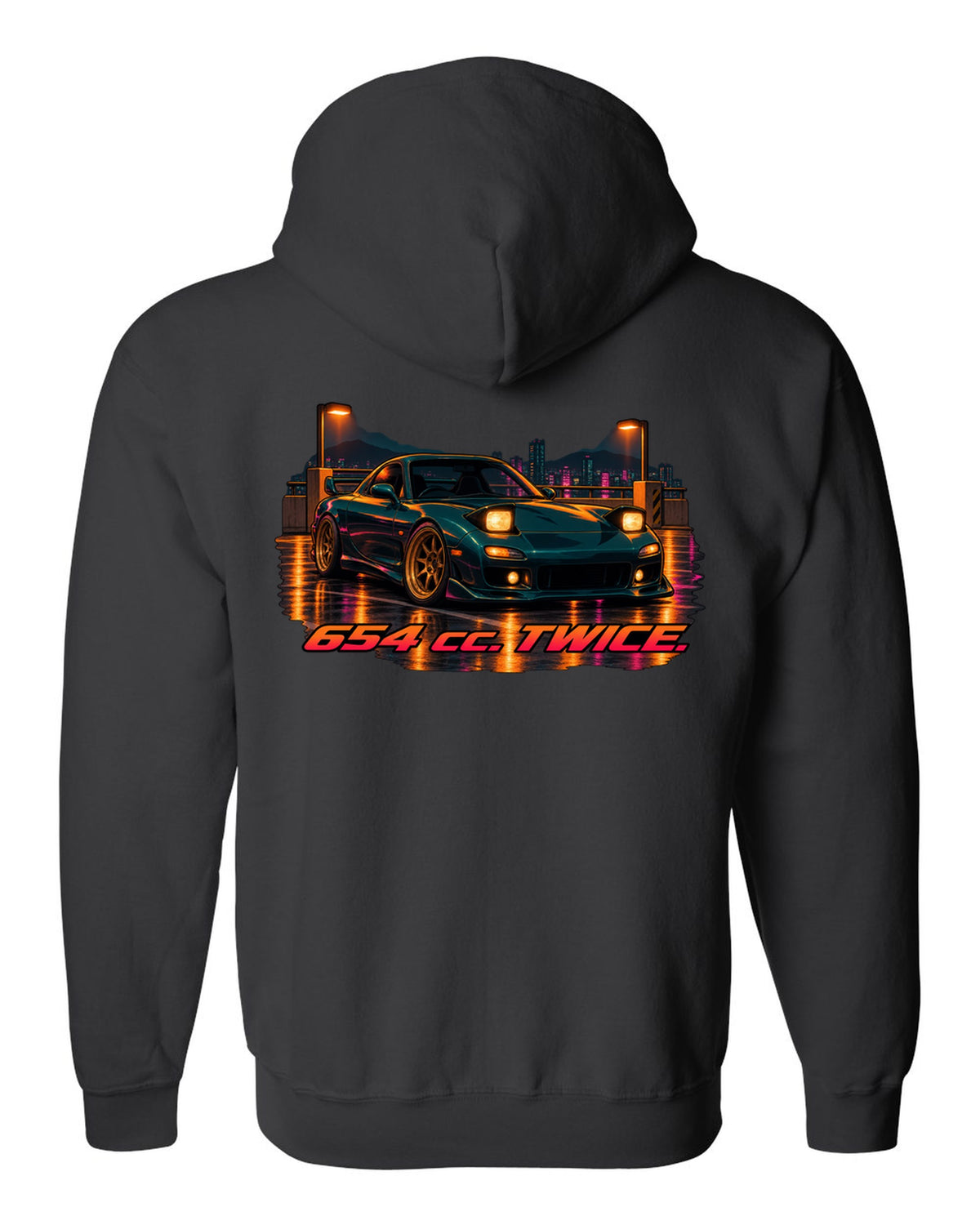 16-bit pixel art Mazda MX-5 NB roadster driving an open road black zip hoodie back view with the design