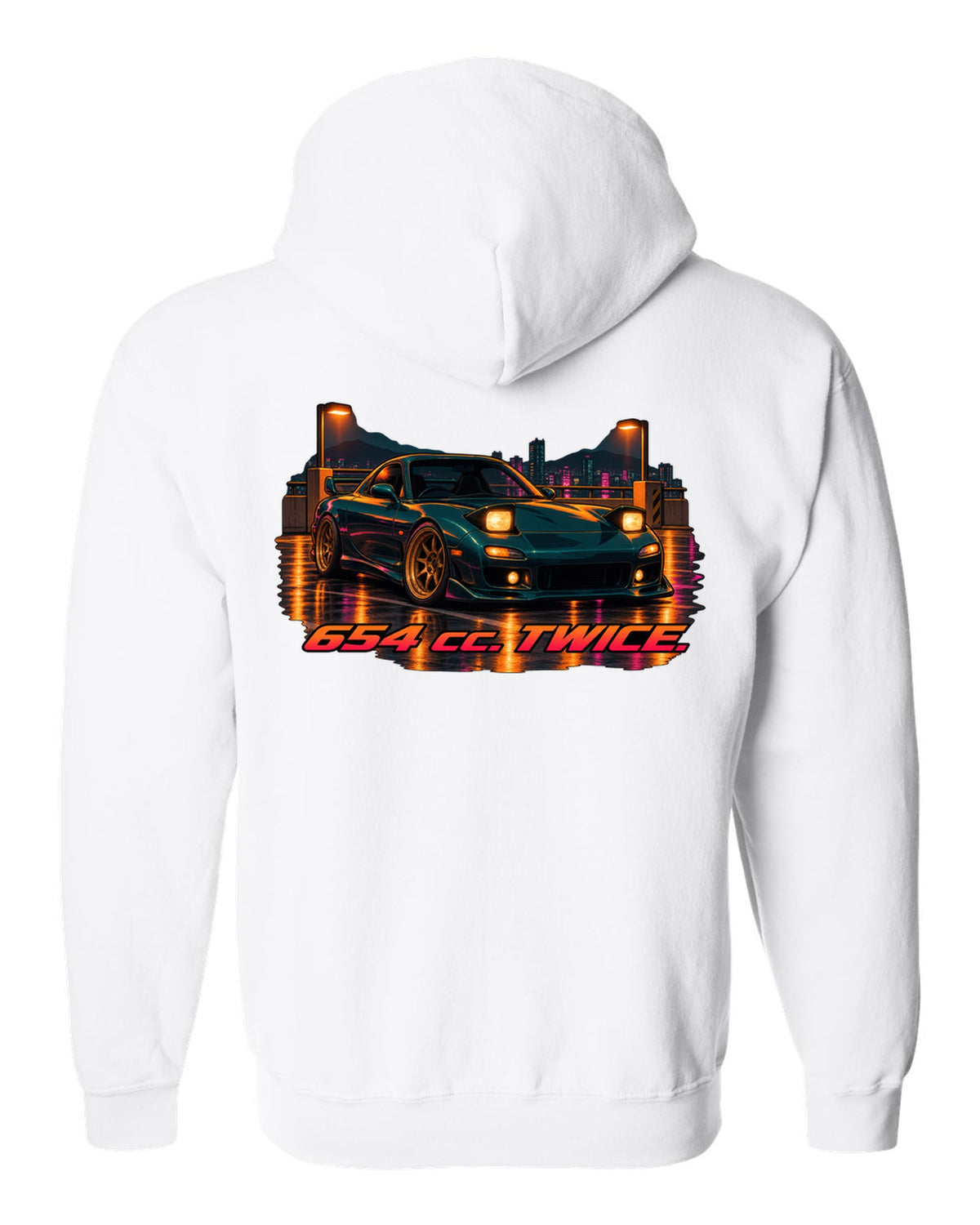 16-bit pixel art Mazda MX-5 NB roadster driving an open road white zip hoodie back view with the design