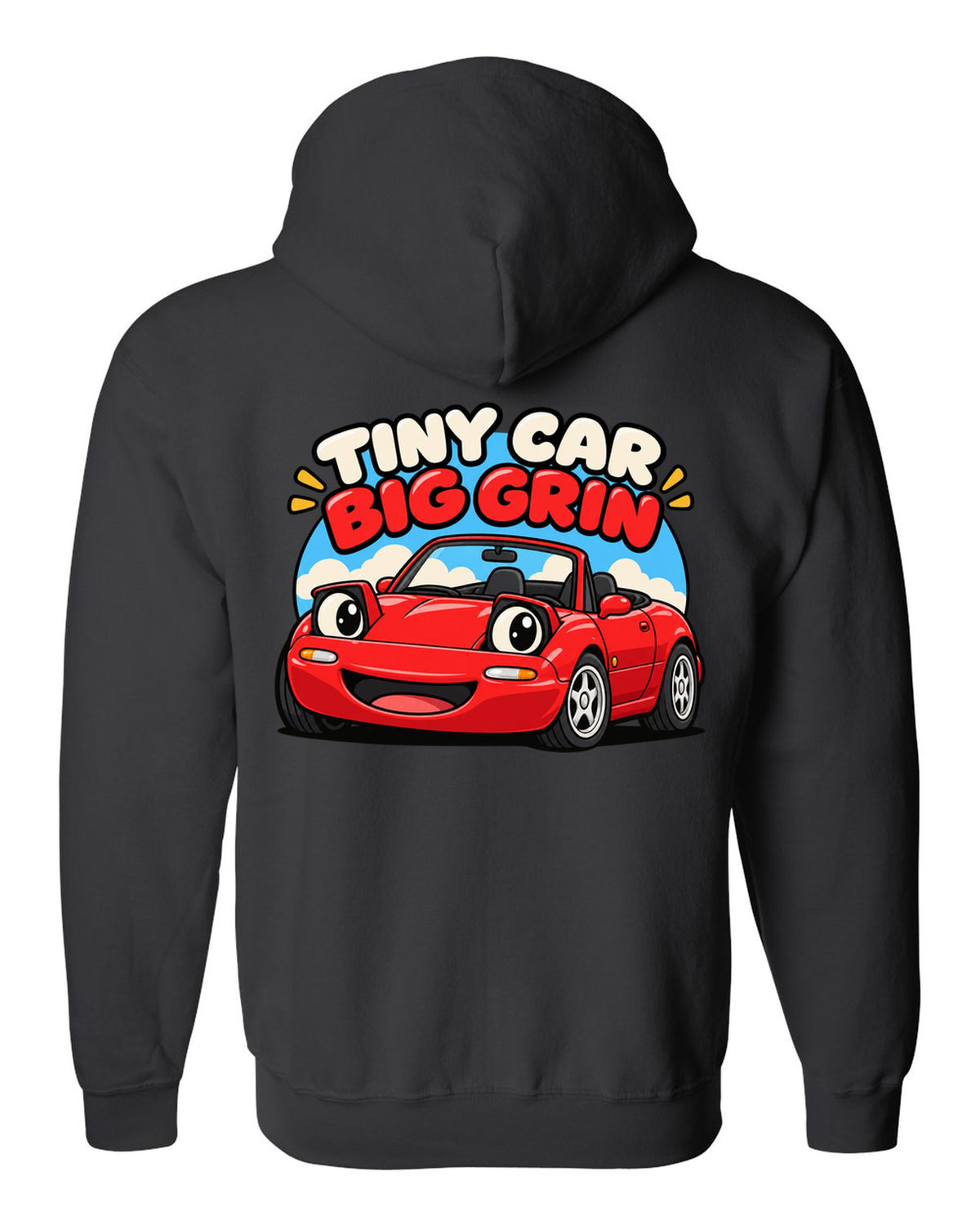 Topographic contour map of a touge road with a Mazda MX-5 ND route black zip hoodie back view with the design