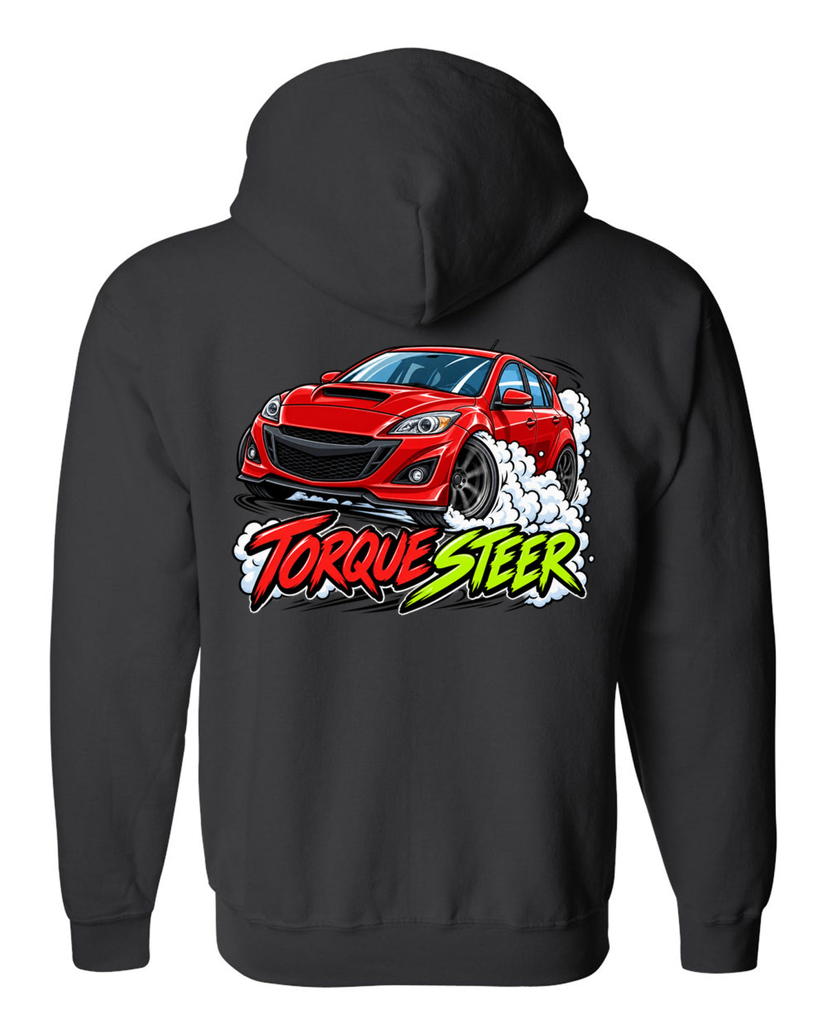 Double-exposure vector design of the Mazdaspeed Miata NB turbo with NB / 178 HP lettering black zip hoodie back view with the design