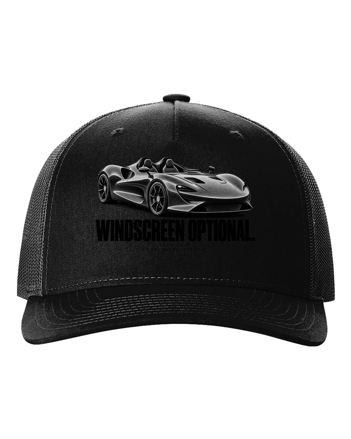 Halftone print of a 2020 McLaren Elva with windscreen optional text and 804 PS black hat front view with the design