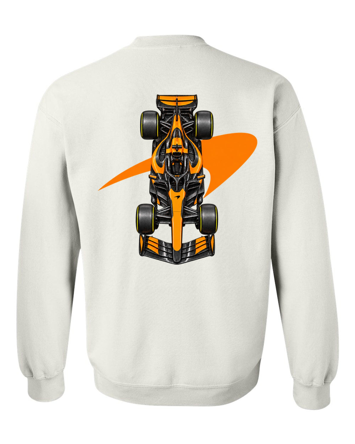 Mclaren MCL40 2026 Formula 1 overhead poster artwork white crewneck back view with the design
