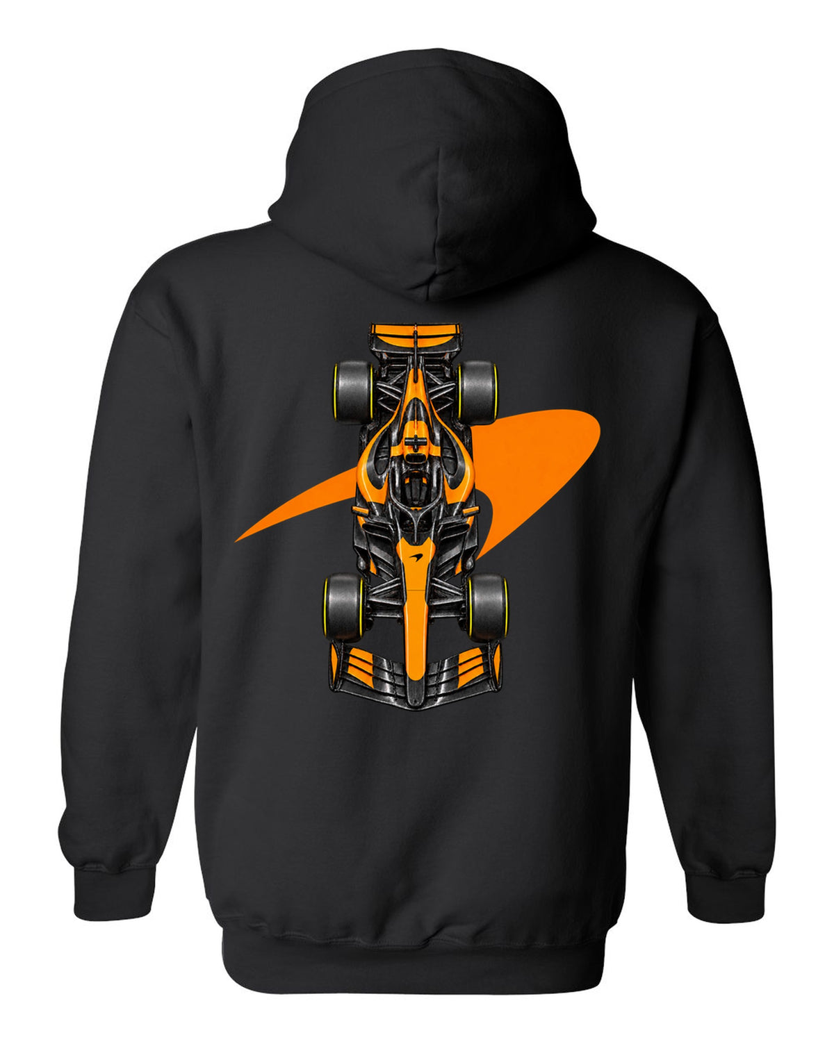 Mclaren MCL40 2026 Formula 1 overhead poster artwork black pull over hoodie back view with the design