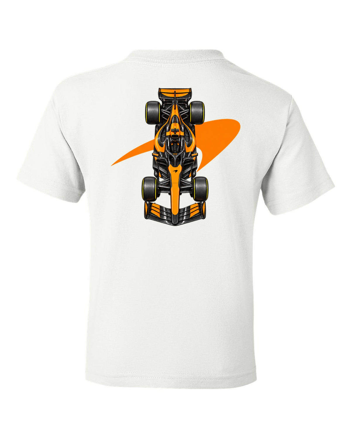 Mclaren MCL40 2026 Formula 1 overhead poster artwork white kids tee back view with the design