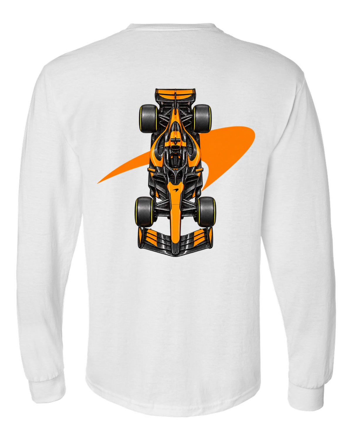 Mclaren MCL40 2026 Formula 1 overhead poster artwork white long sleeve back view with the design