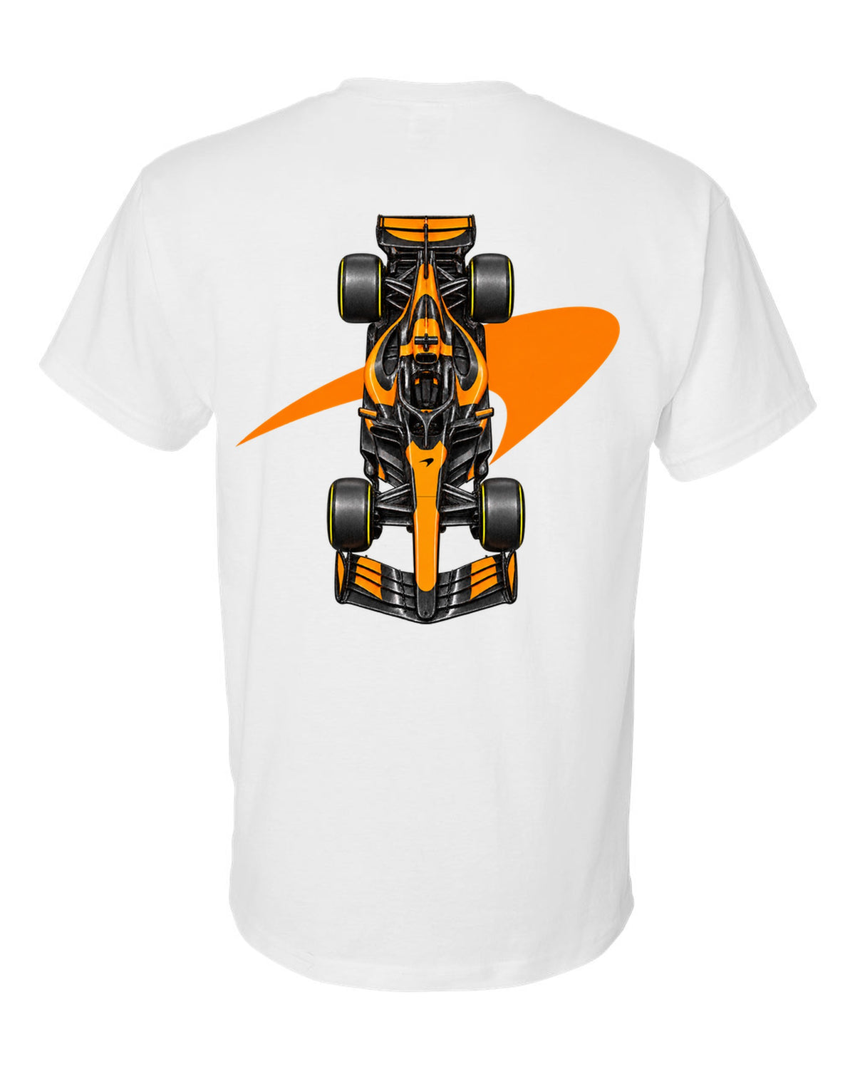 Mclaren MCL40 2026 Formula 1 overhead poster artwork white t-shirt back view with the design