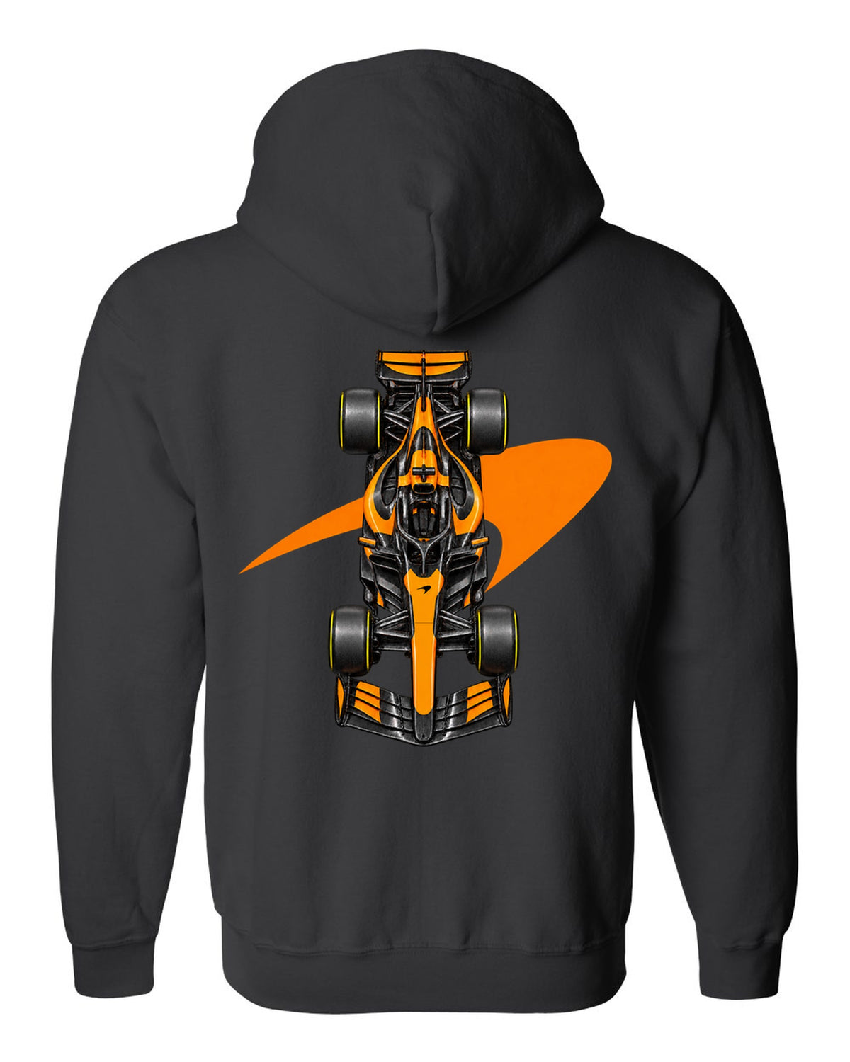 Mclaren MCL40 2026 Formula 1 overhead poster artwork black zip hoodie back view with the design