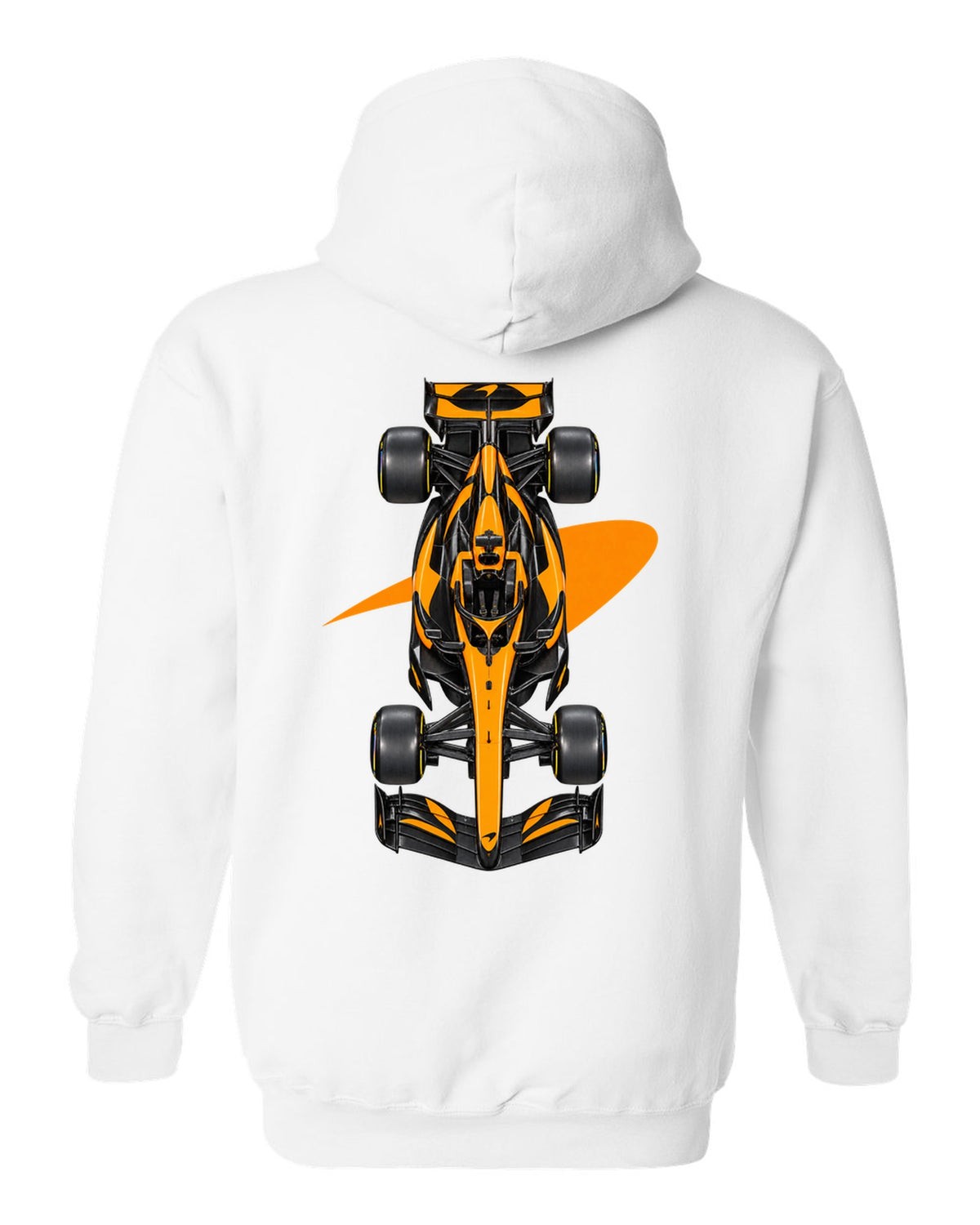 Mclaren MCL40 Formula 1 overhead poster artwork white pull over hoodie back view with the design