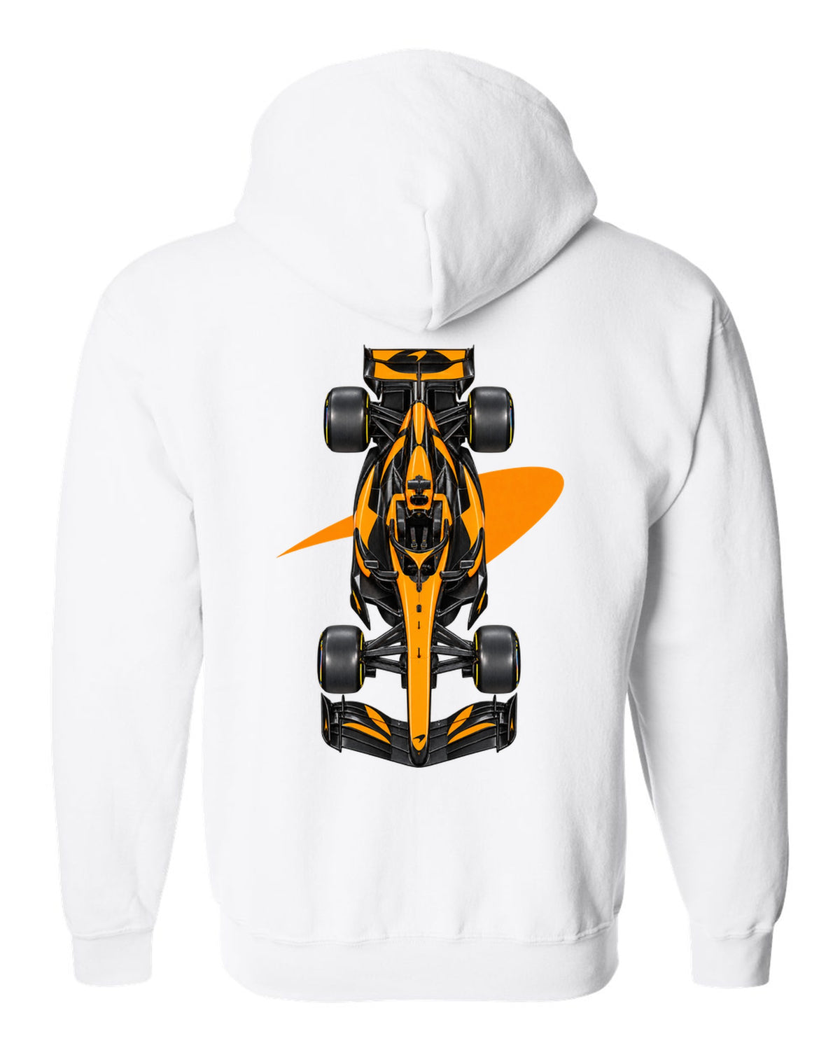 Mclaren MCL40 Formula 1 overhead poster artwork white zip hoodie back view with the design
